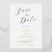 Goud Chique Script Bruiloft Save the Date Kaart (Voorkant)