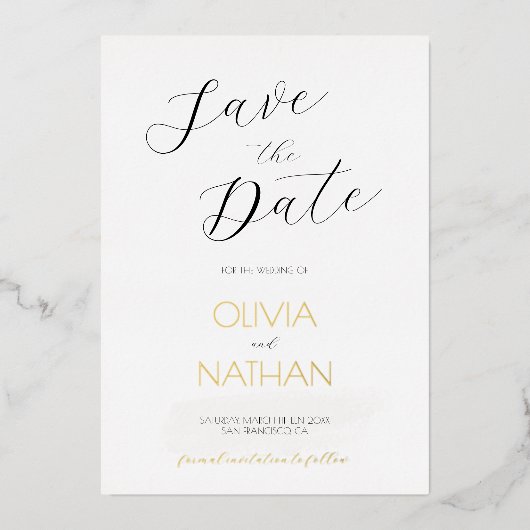 Goud Chique Script Bruiloft Save the Date Kaart (Voorkant)