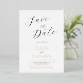 Goud Chique Script Bruiloft Save the Date Kaart (Staand Voorkant)