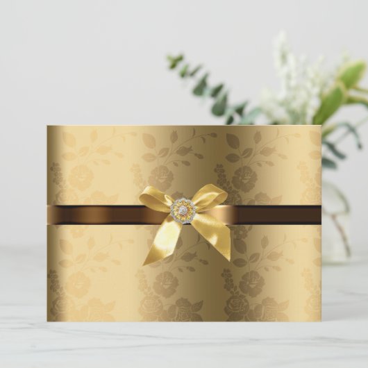 Goud & Chocolade Bruin Bruiloft Uitnodiging (Staand voorkant)