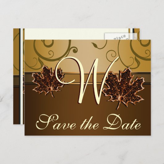 Goud & Chocolade Bruin Fall Wedding Save the Dates Aankondigingskaart (Voorkant / Achterkant)