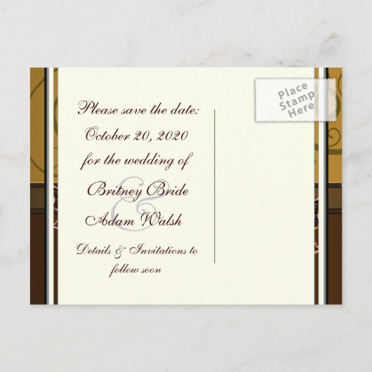 Goud & Chocolade Bruin Fall Wedding Save the Dates Aankondigingskaart (Achterkant)