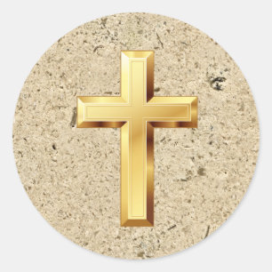 Goud Christelijk Heilig Kruis Textuur Patroon Stic Ronde Sticker