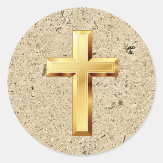 Goud Christelijk Heilig Kruis Textuur Patroon Stic Ronde Sticker (Voorkant)