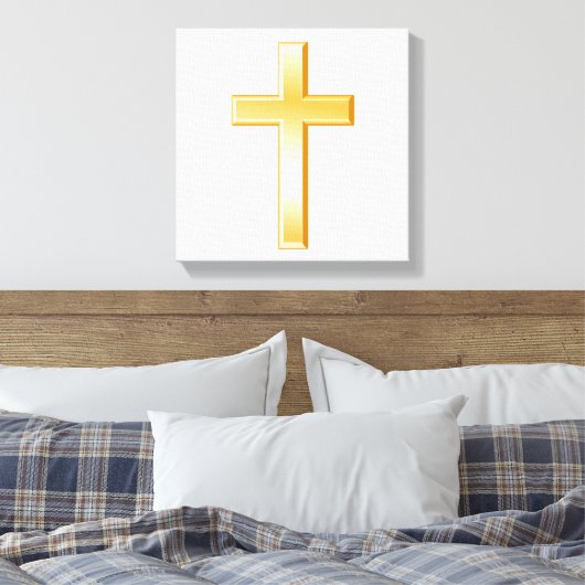 Goud Christelijk Kruis Canvas Art Afdruk (Insitu (Slaapkamer))