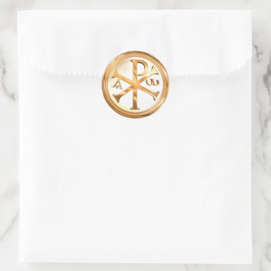 Goud christogram ronde sticker (Tas)
