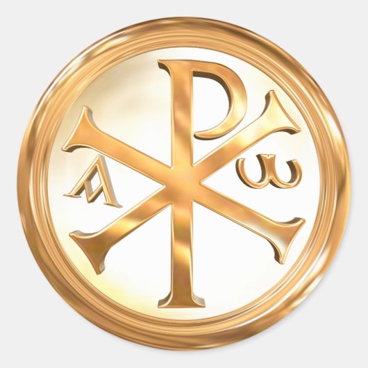 Goud christogram ronde sticker (Voorkant)