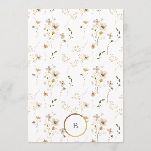 Goud Cirkel Monogram Ovaal Gedroogde wilde bloem Kaart (Achterkant)