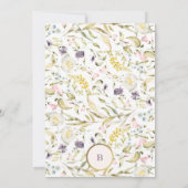 Goud Cirkel Monogram Wildflower Oval Weddenschap Kaart (Achterkant)