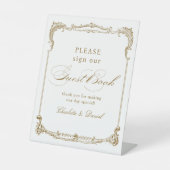 Goud Classic Script Bruiloft Gastenboek Reclamebord Met Voetstuk (Voorkant)