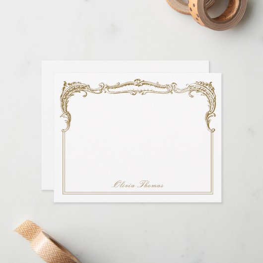 Goud  Classy Script gepersonaliseerd briefpapier Notitiekaartje (Voorkant / Achterkant in situ)