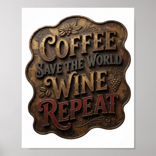 Goud COFFIE RED DE WERELD WIJN HERHAAL Poster (Voorkant)