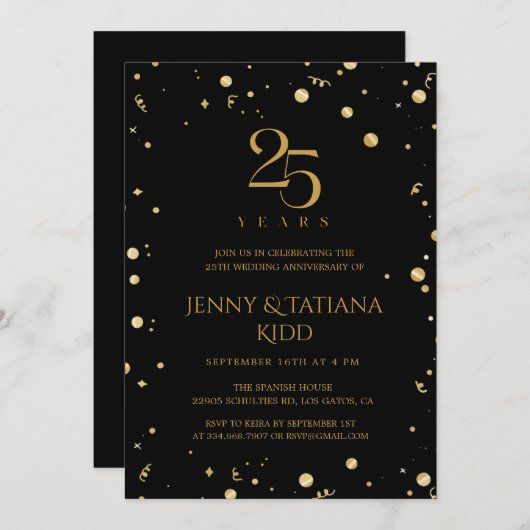 Goud Confetti 25e bruiloft Jubileum Kaart (Voorkant / Achterkant)