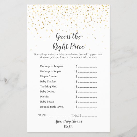 Goud Confetti Baby shower RaadDe juiste prijs Flyer (Voorkant)