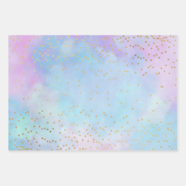 Goud Confetti Blauw Roze Paarse Girly Waterverf Inpakpapier Vel