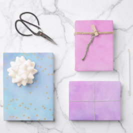 Goud Confetti Blauw Roze Paarse Girly Waterverf Inpakpapier Vel