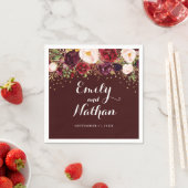 Goud Confetti Bourgondië Floral bruiloft servet (Insitu)