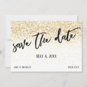 Goud Confetti Casual Handschrift Bruiloft Save The Date (Voorkant)
