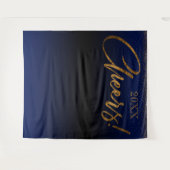 Goud Confetti "Cheers!" 2 jaar blauwe achtergrond Wandkleed (Voorkant (horizontaal))