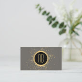 Goud Confetti Circle Monogram Grijs Visitekaartje (Staand voorkant)