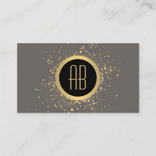 Goud Confetti Circle Monogram Grijs Visitekaartje (Voorkant)