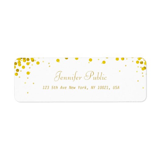 Goud Confetti Elegant Script Luxe Modern Etiket (Voorkant)