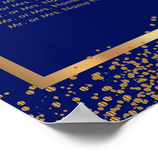 Goud Confetti en donkerblauw - 8 Zitschema Poster (Hoek)