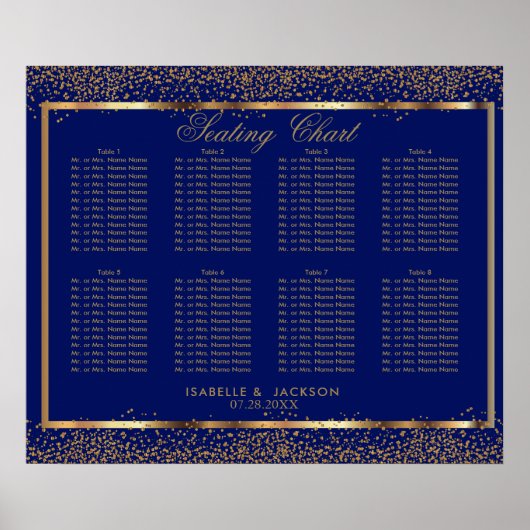 Goud Confetti en donkerblauw - 8 Zitschema Poster (Voorkant)