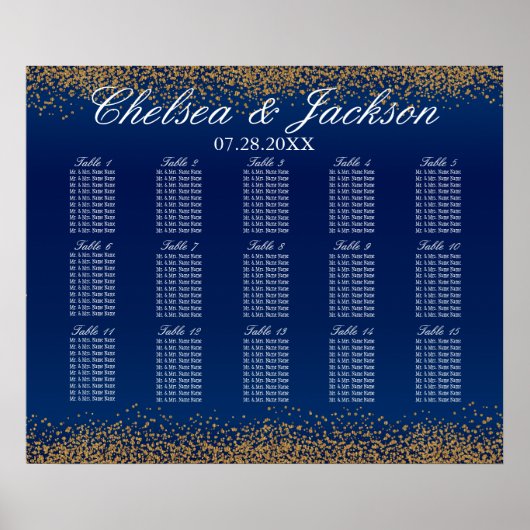 Goud Confetti en marineblauw - 15-zitplaatsingssch Poster (Voorkant)