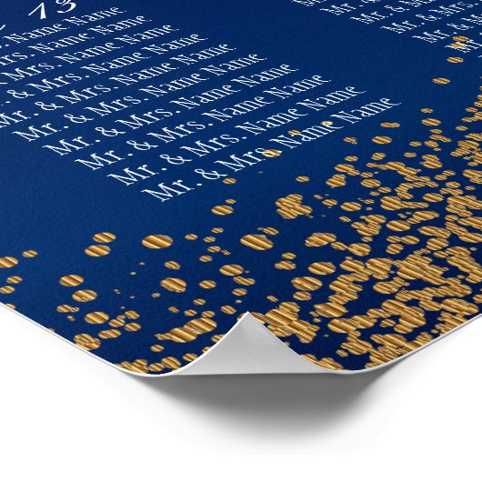 Goud Confetti en marineblauw - 18 Zitschema Poster (Hoek)