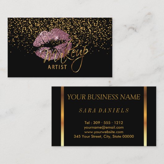 Goud Confetti en roze roze oplips - Makkel Visitekaartje (Voorkant / Achterkant)