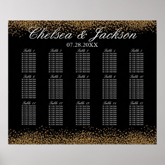 Goud Confetti en zwart - 15-zitkaars Poster (Voorkant)