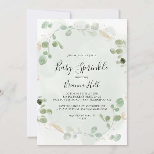 Goud Confetti Eucalyptus Foliage Baby Kaart (Voorkant)