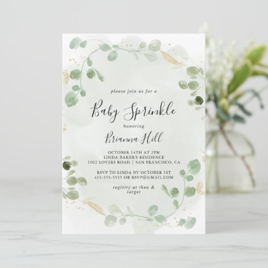 Goud Confetti Eucalyptus Foliage Baby Kaart (Staand voorkant)