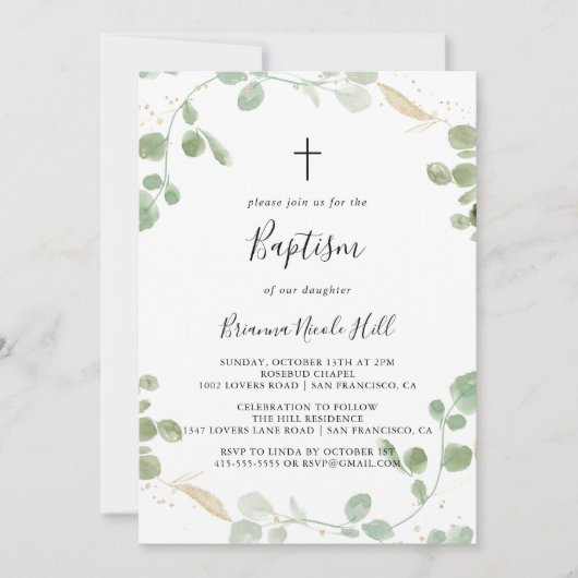 Goud Confetti Eucalyptus Foliage Baptisme Kaart (Voorkant)