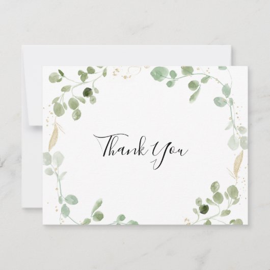 Goud Confetti Eucalyptus Foliage Flat Wedding Bedankkaart (Voorkant)