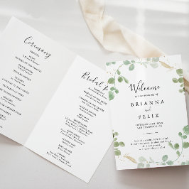 Goud Confetti Eucalyptus Foliage Folded Wedding Programma