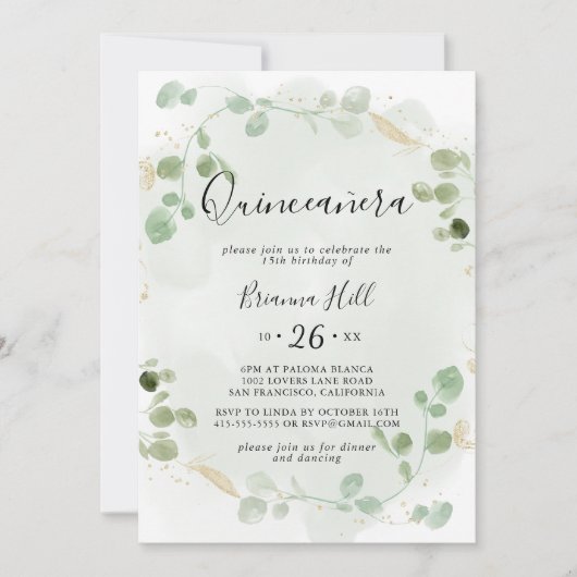 Goud Confetti Eucalyptus Foliage Kaart (Voorkant)