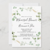 Goud Confetti Eucalyptus Foliage Rehearings Dinner Kaart (Voorkant)