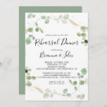 Goud Confetti Eucalyptus Foliage Rehearings Dinner Kaart<br><div class="desc">Deze gouden feestelijke eucalyptuslofzoolrepetitie is perfect voor een modern evenement. Het ontwerp is voorzien van waterverf eucalyptus groene loof met gouden confetti.</div>