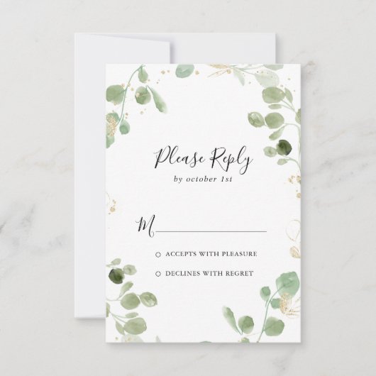 Goud Confetti Eucalyptus Foliage RSVP (Voorkant)