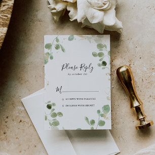 Goud Confetti Eucalyptus Foliage RSVP Kaartje