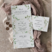Goud Confetti Eucalyptus Foliage Trifold Weddensch Drieluik Uitnodiging