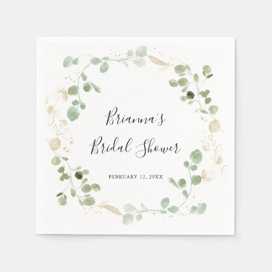 Goud Confetti Eucalyptus Foliage Vrijgezellenfeest Servet (Voorkant)