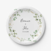 Goud Confetti Eucalyptus Foliage Weddenskap Papieren Bordje (Voorkant)