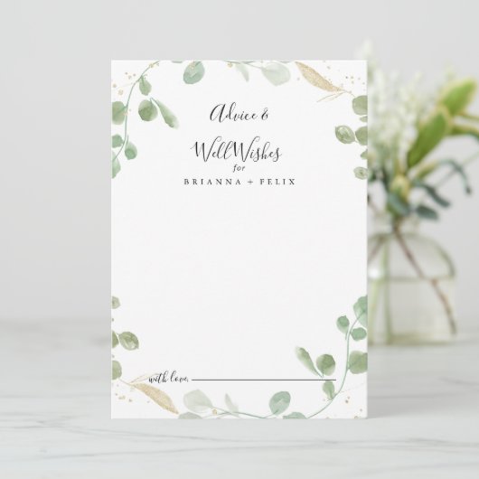 Goud Confetti Eucalyptus Weddenschap Advieskaart (Staand voorkant)
