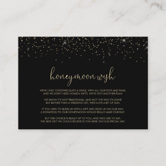 Goud Confetti Fancy Script Honeymoon Wish Informatiekaartje (Voorkant)