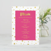Goud Confetti Fuchsia Hot Roze Bruiloft Menu (Staand voorkant)