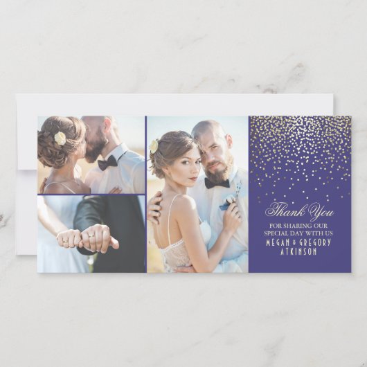 Goud Confetti Glamour Navy Trouw Dank Je Bedankkaart (Voorkant)