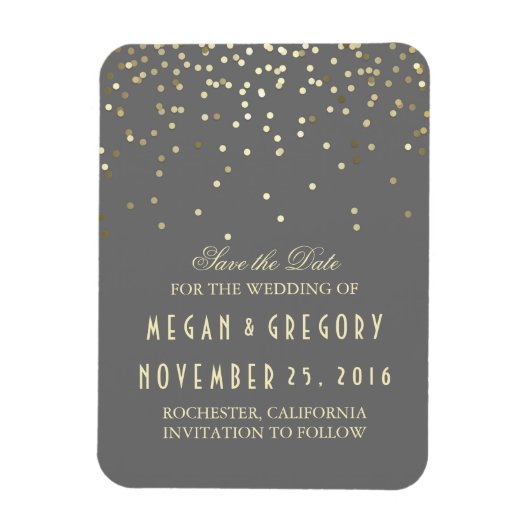 Goud Confetti Grijs  Save the Date Magneet (Verticaal)